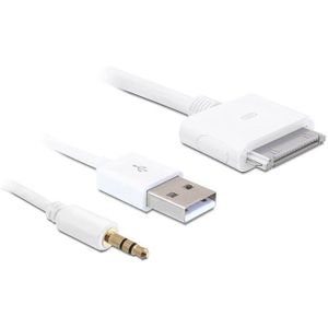 30-pins Apple Dock naar 3,5mm Jack + USB-A kabel / wit - 1 meter