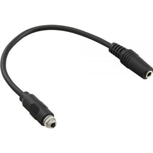 3,5mm Jack (v) - 3,5mm Jack (v) adapter met inbouw connector / zwart - 0,20 meter