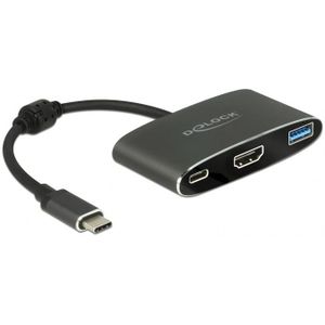 Premium USB-C naar HDMI, USB-A en USB-C PD adapter met DP Alt Mode (4K 30 Hz) / zwart - 0,20 meter