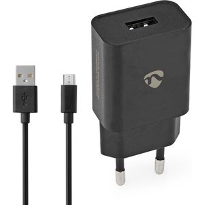 Nedis USB-A thuislader met 1 poort en losse Micro USB kabel - 1A / zwart - 1 meter