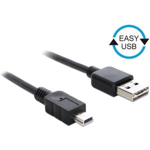 Mini USB naar Easy-USB-A kabel - USB2.0 - tot 2A / zwart - 5 meter