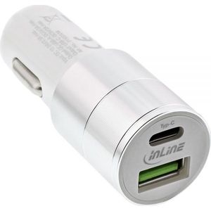 InLine autolader met 1 USB-C en 1 USB-A poort - Quick Charge 3.0 - 6A / wit