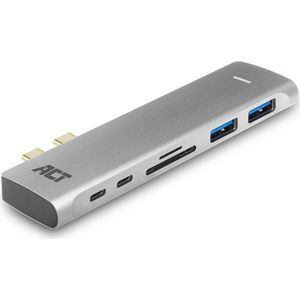 ACT USB-C/Thunderbolt 3 naar HDMI 4K 30Hz, 2x USB-A, USB-C 10Gbps, USB-C PD 100W en (Micro) SD adapter / aluminium