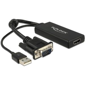 Premium VGA + USB (audio/voeding) naar HDMI adapter met CEC / zwart - 0,25 meter