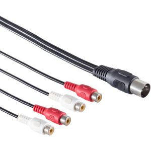 DIN 5-pins (m) - 2x Tulp stereo 2RCA (v) audio adapter (recorder - versterker) / zwart - 0,20 meter