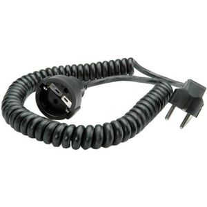 CEE 7/7 - CEE 7/3 - Stroom Spiraal Verlengkabel - Zwart - 2 Meter - 3x 1,50mm