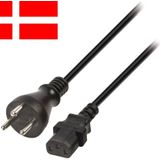 Apparaatsnoer met rechte C13 plug en rechte type K stekker (Denemarken) - 3x 0,75mm / zwart - 1,8 meter