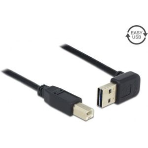 Easy-USB-A haaks (boven/beneden) naar USB-B kabel - USB2.0 - tot 2A / zwart - 5 meter