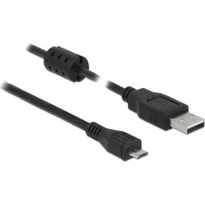 Micro USB naar USB-A kabel met ferriet kern - USB2.0 - tot 1A / zwart - 5 meter