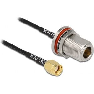 N (v) - RP-SMA (m) inbouw kabel - RG174 - 50 Ohm / zwart - 0,30 meter