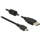 USB Mini B naar USB-A kabel met ferriet kern - USB2.0 - tot 2A / zwart - 0,50 meter