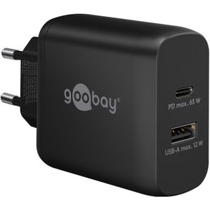 Goobay thuislader met 1x USB-C PD en 1x USB-A | GaN | 65W | zwart