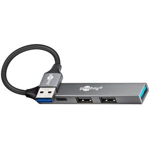 Goobay USB hub (USB-A) | 3x USB-A + 1x USB-C | USB2.0/3.0 | aluminium | 0,10 meter