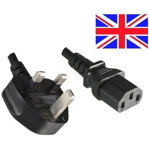 Apparaatsnoer met rechte C13 plug en haakse Britse (type G) stekker - 3x 1,00mm - LSZH / zwart - 1,8 meter