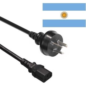 Apparaatsnoer met rechte C13 plug en rechte type I stekker (Argentinië) - 3x 1,00mm / zwart - 2,5 meter