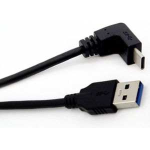 USB-C haaks (boven/beneden) naar USB-A kabel - USB3.0 - tot 0,9A / zwart - 1 meter