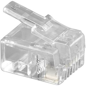 RJ11 krimp connectoren (6P4C) voor platte telefoonkabel - 100 stuks / transparant