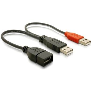 USB naar USB Y-adapter - USB2.0 - tot 2A / zwart - 0,20 meter