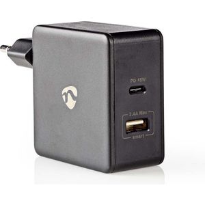 Nedis thuislader met 1 USB-C PD en 1 USB-A poort - 57W / zwart