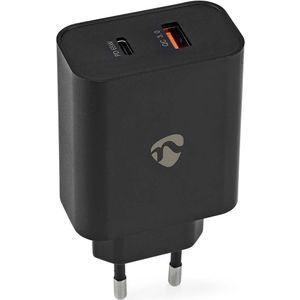 Nedis thuislader met 1 USB-C PD en 1 USB-A Quick Charge 3.0 poort - Smart IC - 65W / zwart