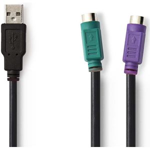 Premium USB-A naar 2x Mini DIN 6-pins PS/2 adapter met drivers / zwart - 0,30 meter