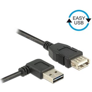 Easy-USB-A haaks (links/rechts) naar USB-A verlengkabel - USB2.0 - tot 2A / zwart - 1 meter