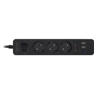 InLine stekkerdoos met 3 contacten en 3x USB - Quick Charge 3.0 / zwart - 1,5 meter