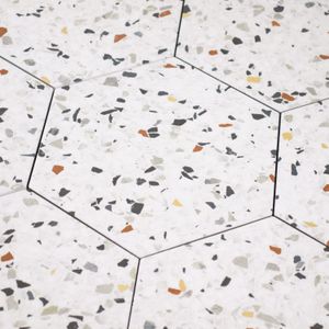 Vloertegel / wandtegel Tempo hexagon terrazzo wit kleur mix 20x24