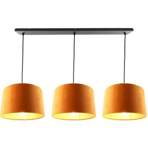 Zwarte 3L hanglamp met velours oranje/gouden 30cm lampenkappen