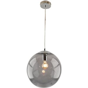 Bol hanglamp Dolf, chroom ophangpendel, rookglas, 30cm