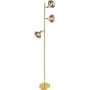 Design vloerlamp Skip, goud met rookglas, rond, 3L