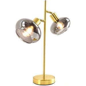 Design tafellamp Skip, goud met rookglas, Rond, 3L