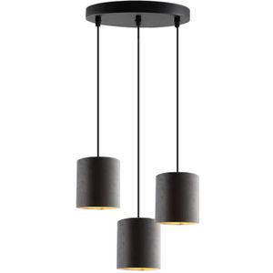 Zwarte 3L hanglamp Krystian met grijs/gouden kapjes