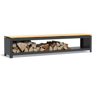 Forno Holzlager Anthrazit mit Holzsitz 200x40x43cm.