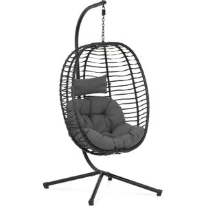 Uniprodo Buitenhangstoel met frame - zitting opklapbaar - zwart/grijs - ovaal