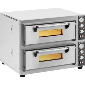 Elektrische Pizzaoven - 4+4 x 30 cm - 2 kamers - 8400 W - 400 V - vuurvaste steen - Royal Catering