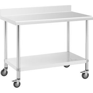 RVS tafel op wielen - PREMIUM - 60 x 120 cm - 158 kg - achterwand - Royal Catering