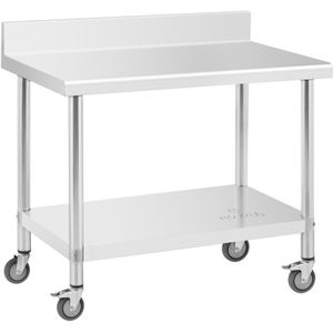 RVS tafel met wielen - PREMIUM - 60 x 100 cm - 155 kg - achterwand - Royal Catering