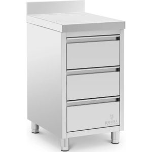 RVS keukenkast met werkblad - 50 x 60 cm - 186 kg - 3 lades - met opstand - Royal Catering