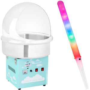 Royal Catering Suikerspinmachine set met LED sticks - spatbescherming - 52 cm - 1200 Watt - turquoise