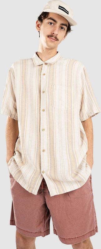 T-shirt - Dobby Rayé - 51% Lin, 49% Rayonne - Knoopjes in Hout