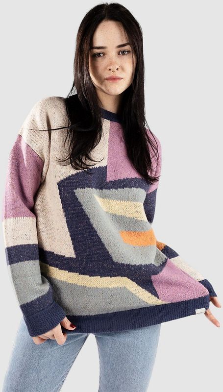 Iriedaily - Fady - Gebreide Trui - Marine - Lichtblauw - Lila - Oranje