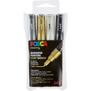 POSCA acrylmarker set - extra fijn PC-1MC - goud/zilver/zwart/wit