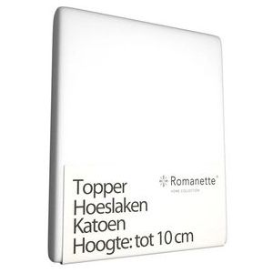 Katoenen Topper Hoeslaken Romanette Wit-90 x 220 cm