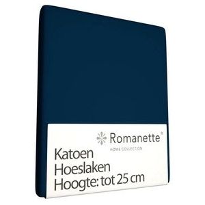 Katoenen Hoeslaken Romanette Donkerblauw-80 x 200 cm