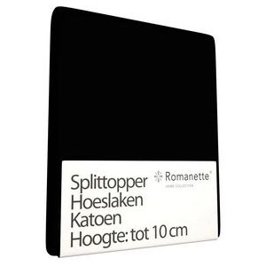 Katoenen Split Topper Hoeslaken Romanette Zwart-180 x 200 cm