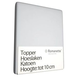 Katoenen Topper Hoeslaken Romanette Lichtgrijs-80 x 200 cm