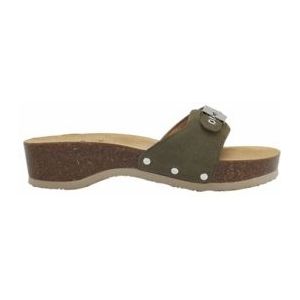 Scholl - Pescura Heel - Slipper - Khaki - Suède - Leer - Rubber