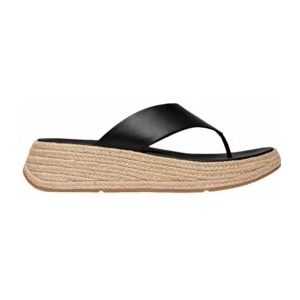 FitFlop Women F-Mode Espadrille Leather Flatform T/Post Sandals Black-Schoenmaat 41