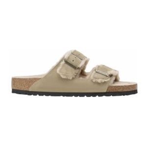 Slipper Birkenstock Women Arizona Shearling Suede Fur Taupe Narrow-Schoenmaat 39